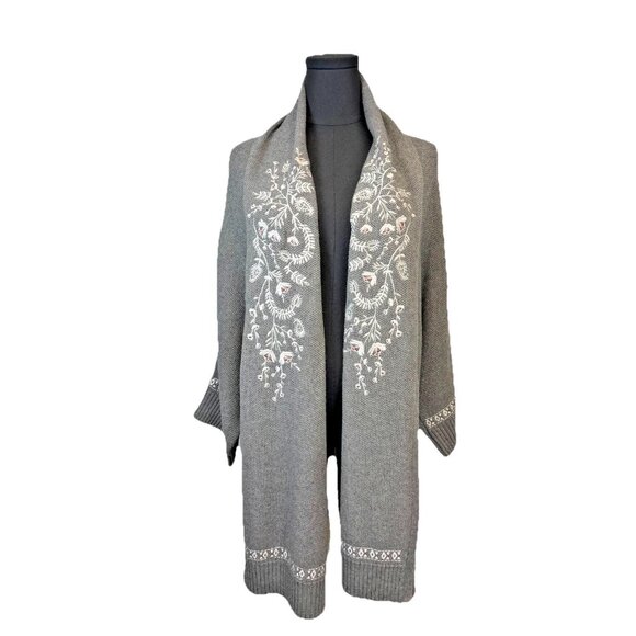 Garnet Hill Open Front Long Cardigan Sz Small Embroidery Southwest Floral‎ Boho - Picture 1 of 10